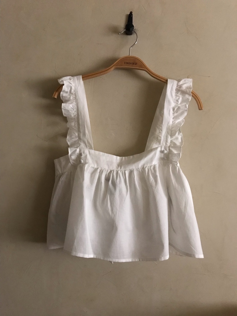 Forever 21 White Ruffle Strap Crop Tank